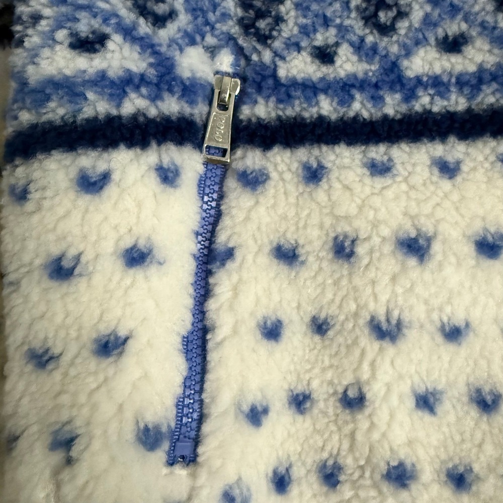 Polo Ralph Lauren Girls Fair Isle Blue White Fleece Jacket- Size 8-10 - Picture 3 of 11